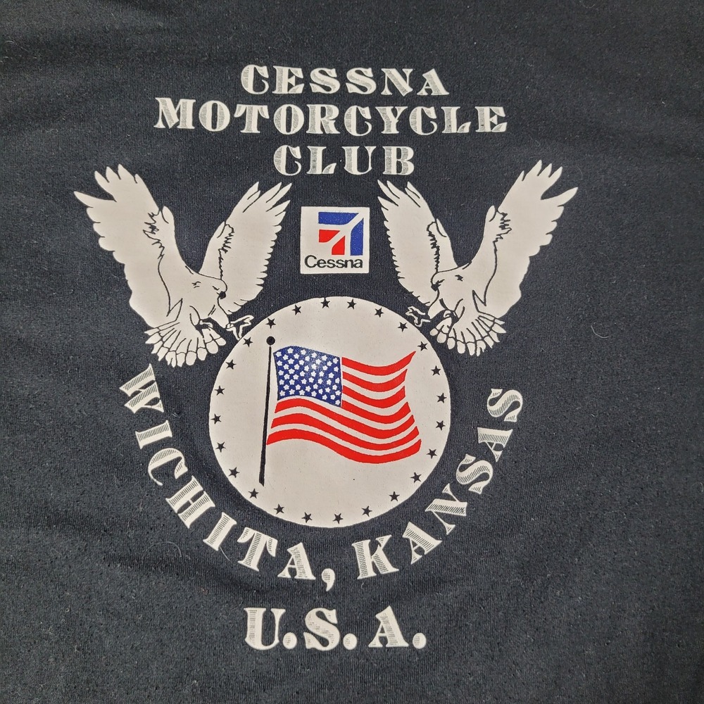 Vtg Cessna Motorcycle Club T-Shirt Textron Aviation Black USA Made Jerzees Sz XL